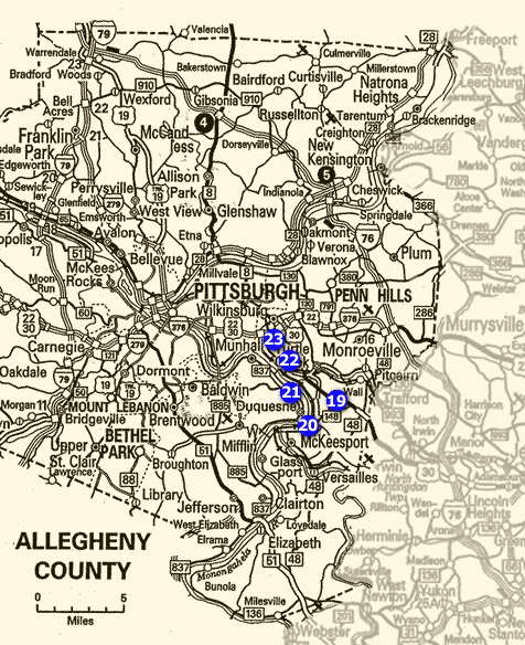 Carte des environs de Pittsburg, qui remplaa Fort Duquesne; pris sur ce site :
http://www.starofthewest.org/html/vtrail3.html