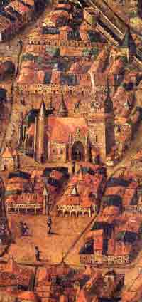 Epinal peint par Nicolas Bellot en 1626; c'est  peu prs ainsi que Nicolas CLAUDE a du voir cette ville; un grand bravo aux lves CM2 de l'cole du Centre d'Epinal qui ont mis cette image en ligne sur ce site
http://www.ac-nancy-metz.fr/ia88/EpinalCentre/